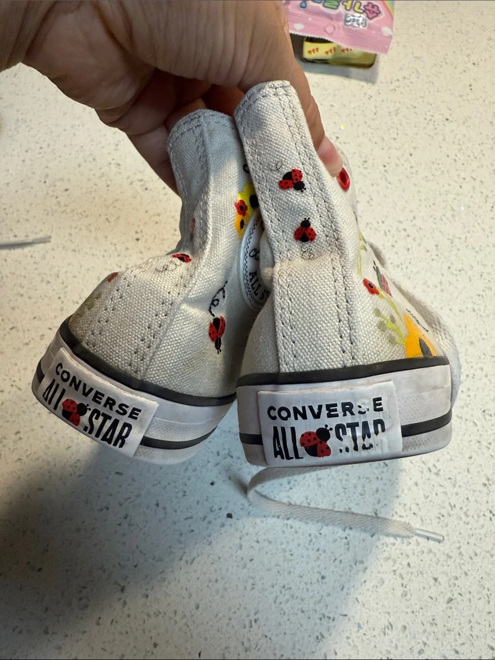 Converse Kids White High-Top Sneakers with Ladybug & Floral Accents